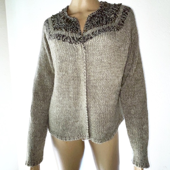 J. Jill Wool Blend  Beaded Cardigan Sweater Size Medium - Picture 1 of 6